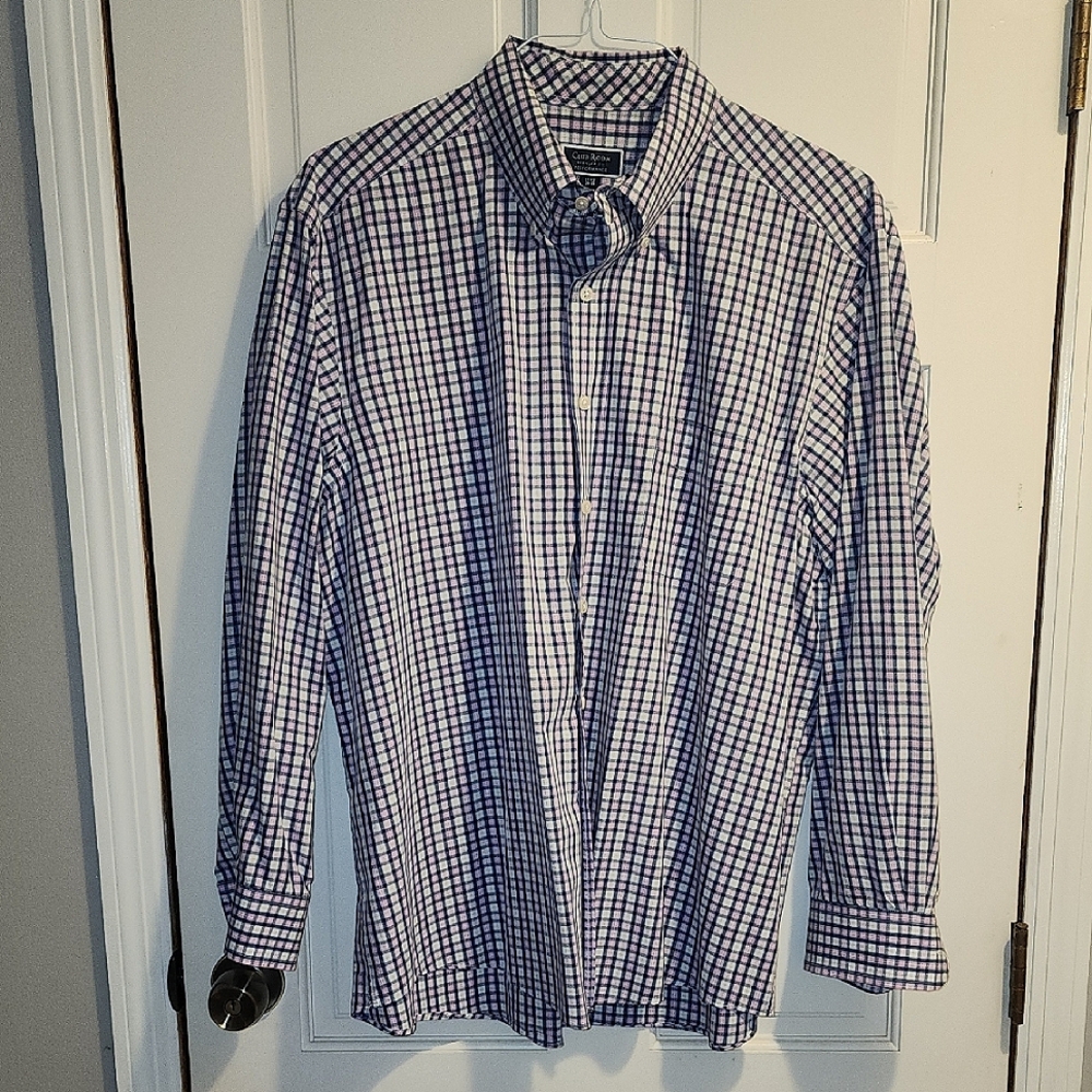 Club Room Blue/pink/White Plaid Button Down Shirt Size 17 1/2 34-35 PTP 27 L 31